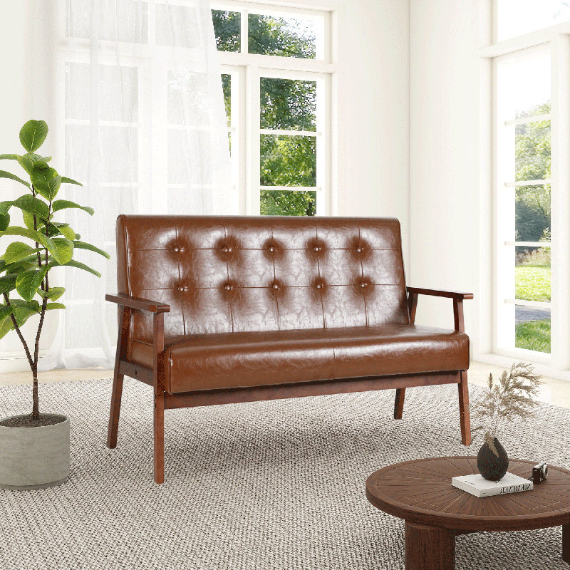 Mid century modern faux leather sofa hotsell